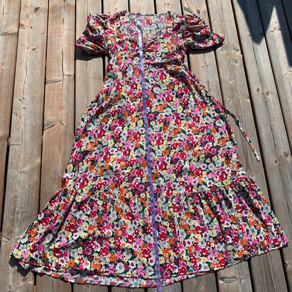 Vintage 80s Babydoll Floral Puff Sleeve Ruffle Prairie Cottagecore Maxi Dress - Picture 16 of 16